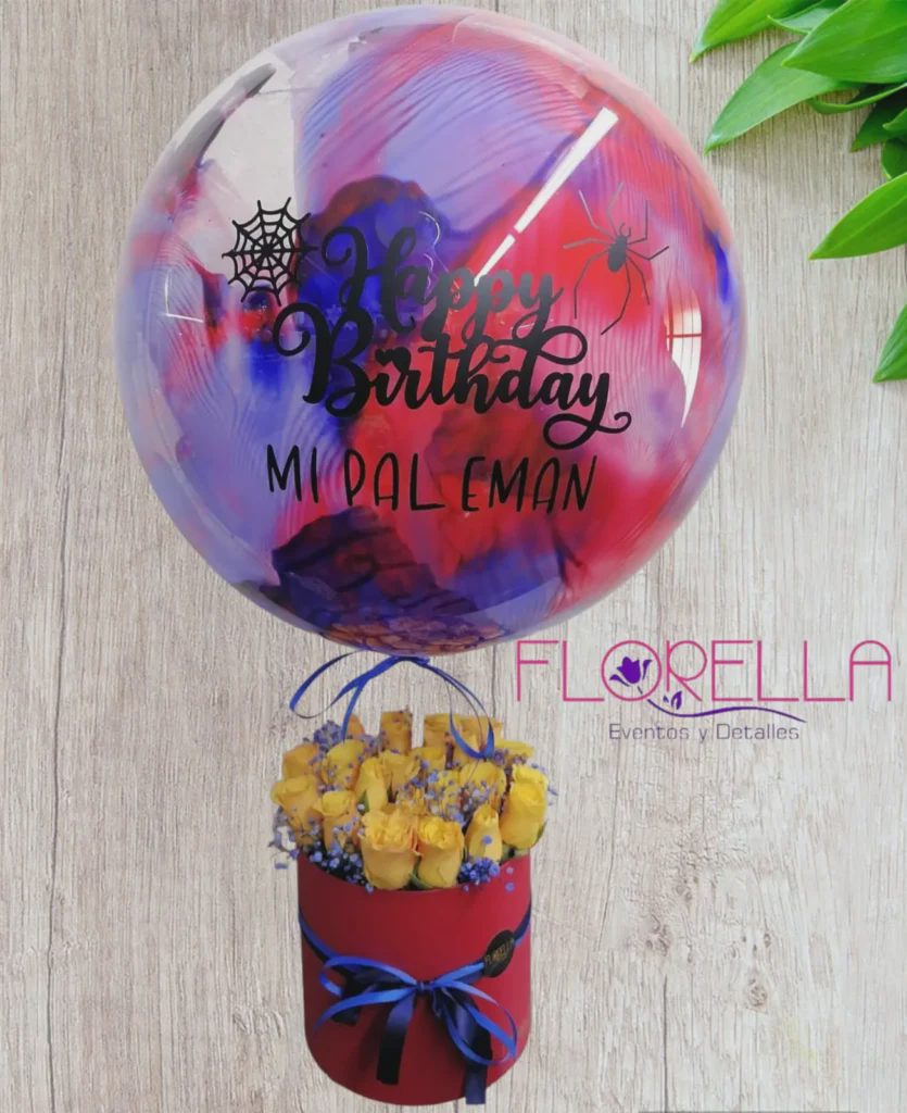 Caja de rosas amarillas con globo — Florella
