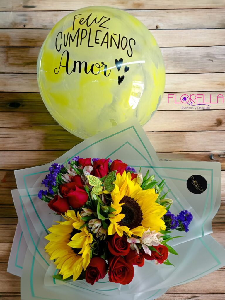 Ramo de girasoles y rosas rojas — Florella