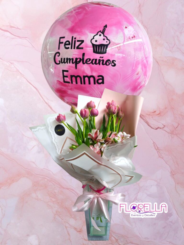 Tulipanes con globo de cumpleaños — Florella