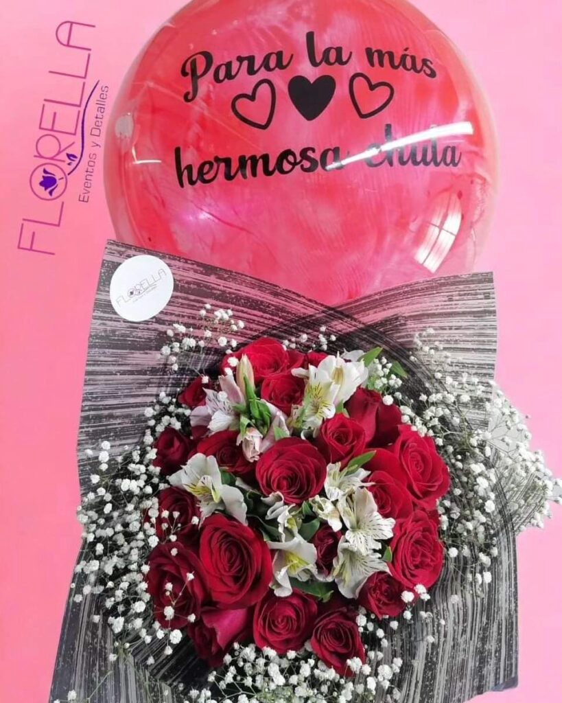Ramo de rosas rojas y globo — Florella