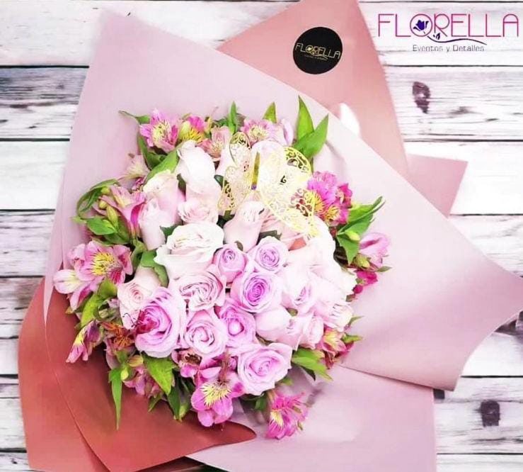 Ramo de rosas y alstroemerias — Florella