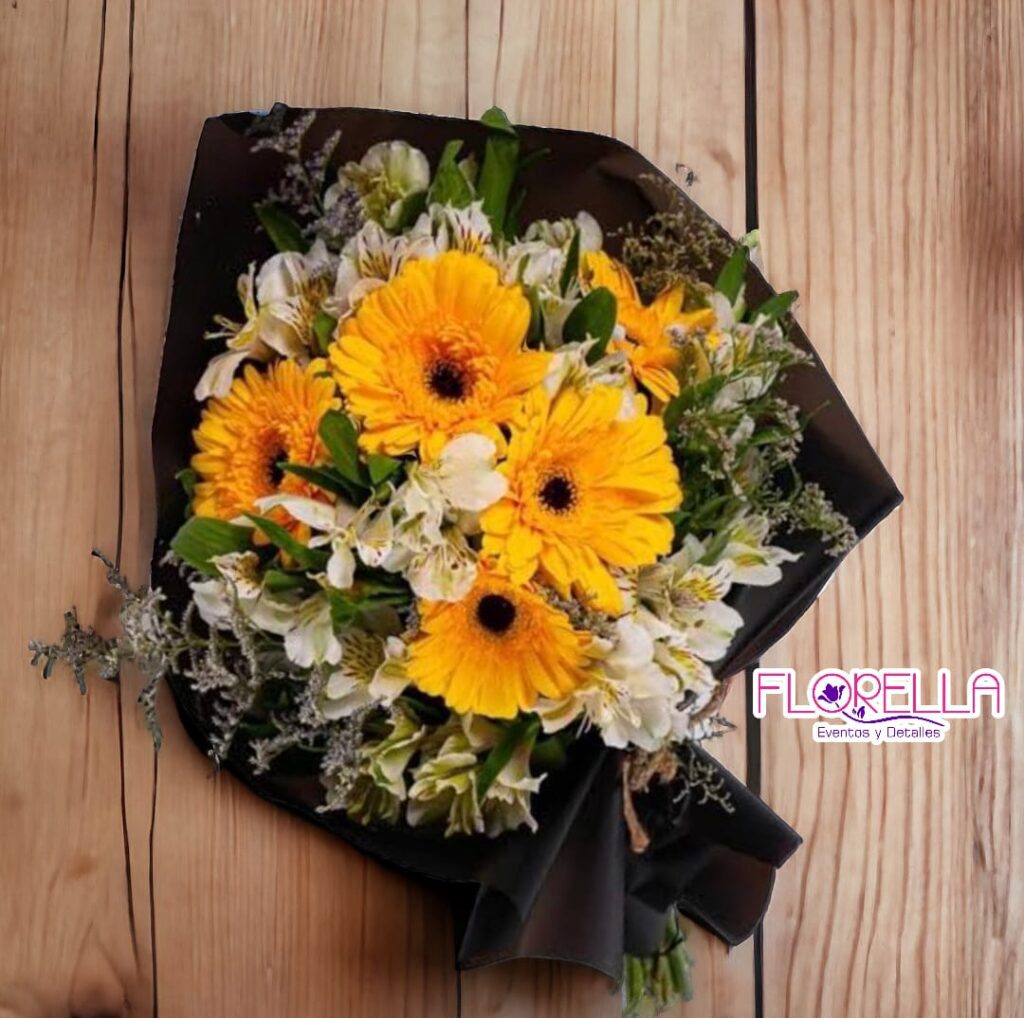 Ramo de gerberas amarillas y blancas — Florella